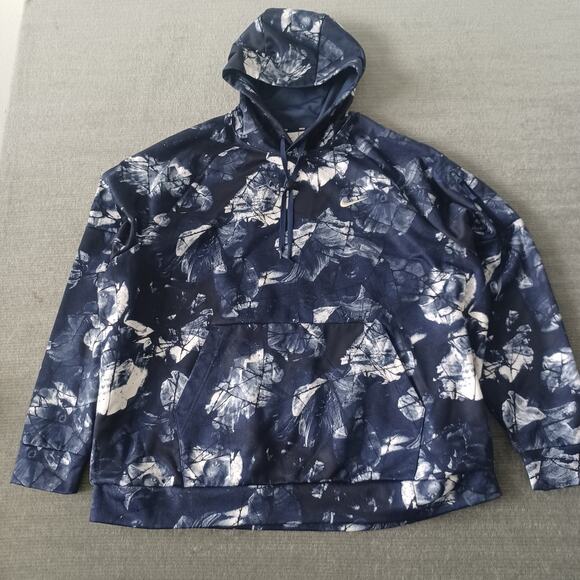 NIke Therma-Fit Pullover Fitness Hoodie Floral Print Navy Men's 2XL DQ4836-410 - Picture 5 of 14